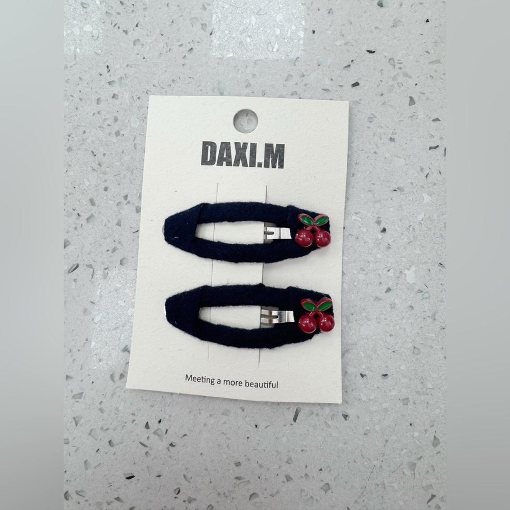 2pcs Black Felt Hair Clips with Cherry Charms